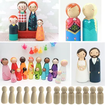 

40PCS Solid Wooden People Hardwood Natural Unfinished Preparation Paint Stained Wood Peg Doll Girl Boy Style For DIY Arts Crafts