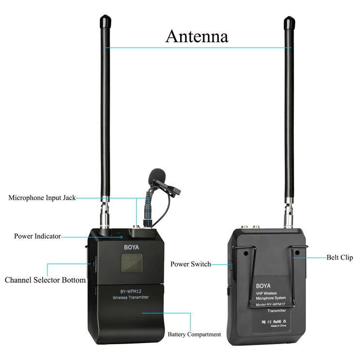 BOYA BY-WFM12 VHF Беспроводная микрофонная система для IOS Android смартфонов, видео зеркалок, видеокамер, аудио рекордеров, вещателей