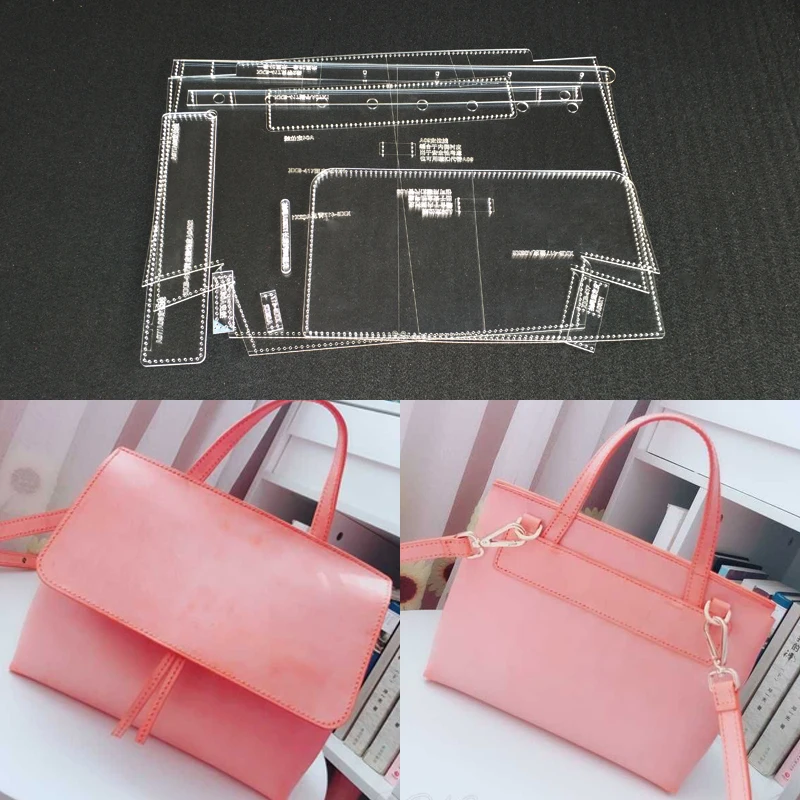

Handmamde Woman Shoulder Bags Acrylic Template Leather Pattern DIY Hobby Leathercraft Sewing Pattern Stencils 29x24x9cm