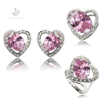 

Fleure Esme Red Pink blue cubic zirconia women wedding jewelry sets(ring/earring/pendant) Rhodium Plated R852set R855set R858set