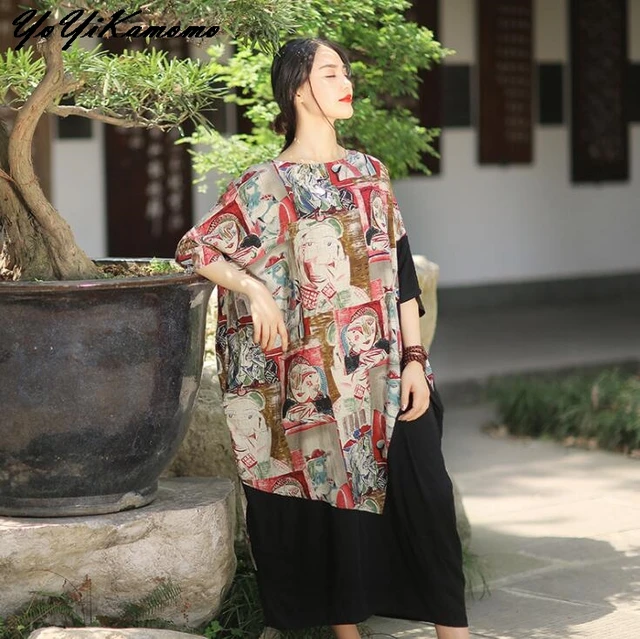 YoYiKamomo 2017 Femmes Robe Grande Taille Vintage Coton Lin New Original Robe Lâche Femmes Robe