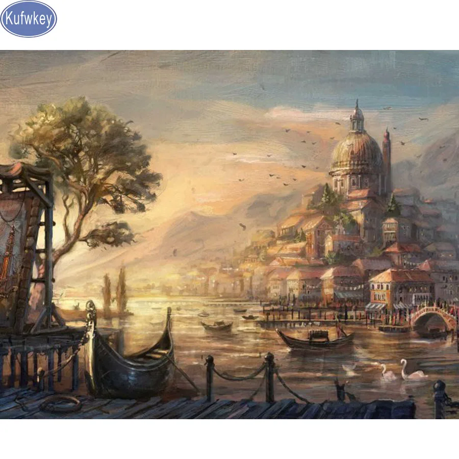Kufwkey Craft Needlework Diy Handicrafts Urban Landscape Diamond Painting Artwork Embroidery Square Drill 45x60 | Дом и сад