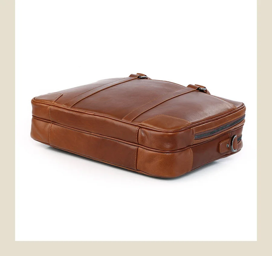 Мужская сумка из натуральной кожи для деловой поездки, подходит для 15 дюймов, сумка для ноутбука, мужской портфель из воловьей кожи, двухслойная посылка на молнии, PR077348
