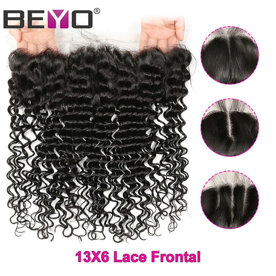 Pre Plucked 13x6 Lace Frontal Brazilian Deep Wave Frontal Closure Free/Middle/Three Part Human Hair Closure Non Remy Hair Beyo Pre Plucked 13x6 Lace Frontal Brazilian Deep Wave Frontal Closure Free/Middle/Three Part Human Hair Closure Non Remy Hair Beyo