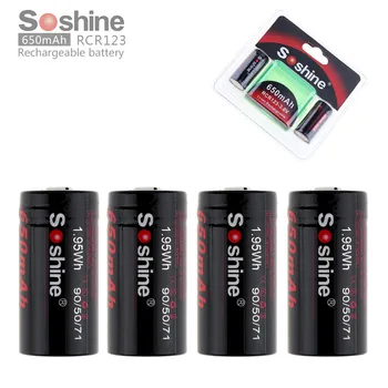 

Soshine Black 4pcs/lot RCR 123 3V 650mAh Li-ion Rechargeable with Battery Box for Flashlights / Headlamps High Quality