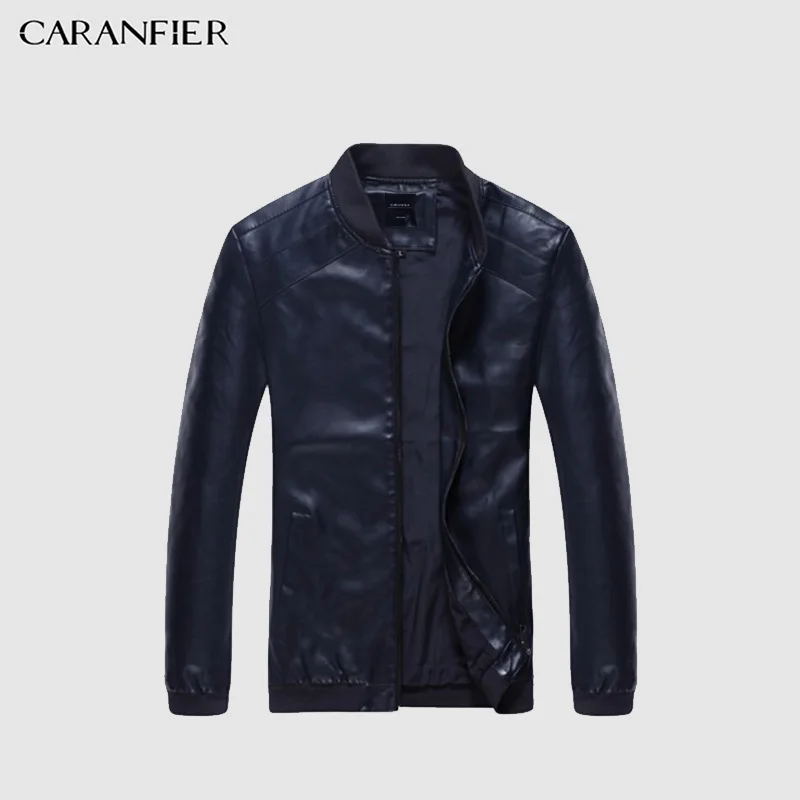 Синий CARANFIER/мужские кожаные куртки из искусственной кожи; сезон весна-осень; тонкие байкерские пальто в стиле панк; Мужская классическая куртка с воротником-стойкой на молнии - Цвет: Синий