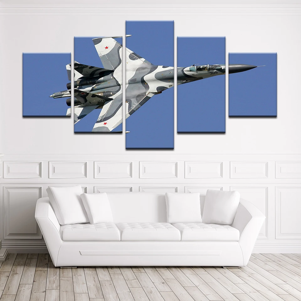 5 Panel Modular Camouflage 305 Fighter Aircraft Canvas Painting