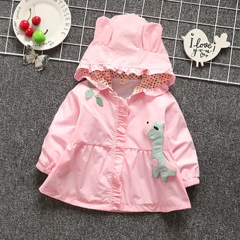 

Baby Girl Jackets 2018 Deer Appliqu Outerwear Cotton Zipper Coats Cute Pink Red Ears Patchwork Hooded Long Sleeve Spring Autumn