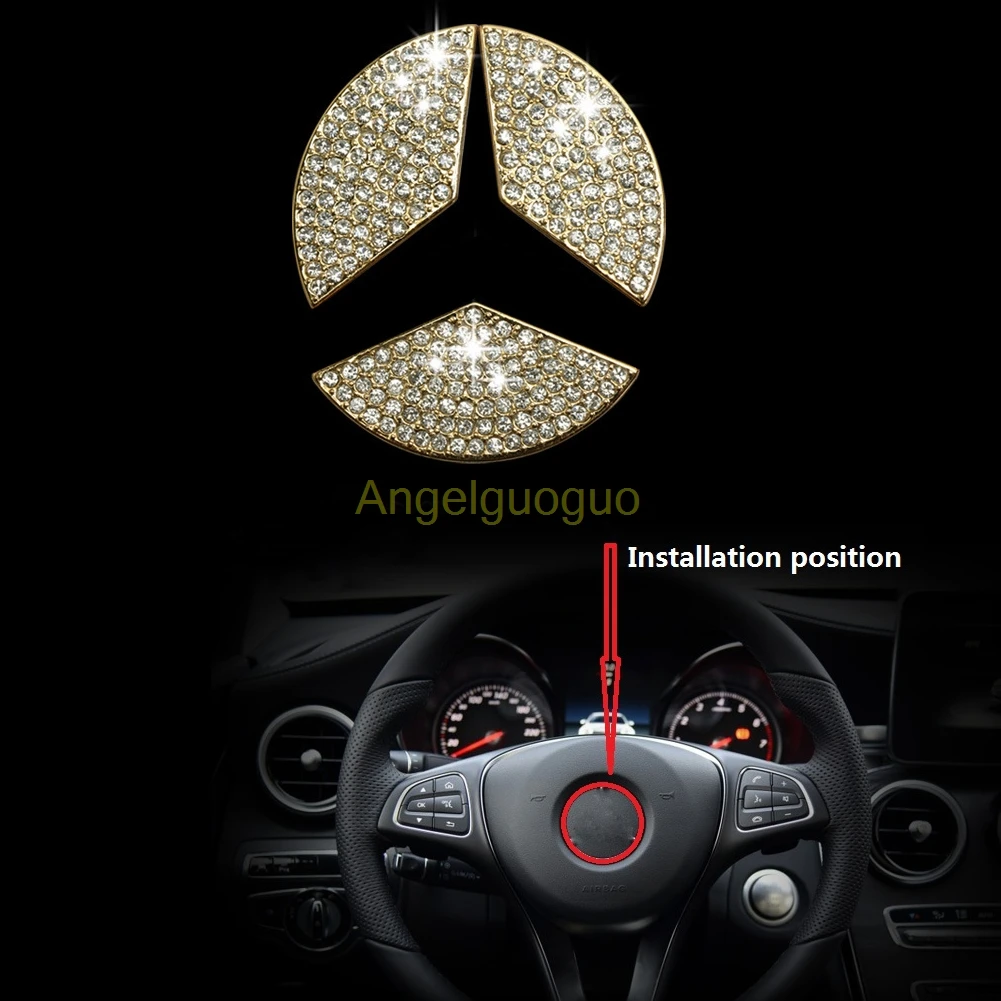 Angelguoguo Car steering wheel emblem 3D sticker for Mercedes Benz 2015-2016 C Class W205/ GLC/ E W213 (3 colors options)