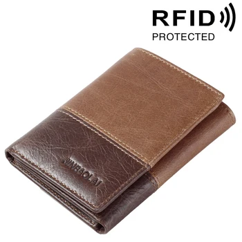 

100% Genuine Crazy Horse Leather Men Wallets Vintage Trifold Wallet Zip Coin Pocket Purse Cowhide Leather Wallet For Men WB14