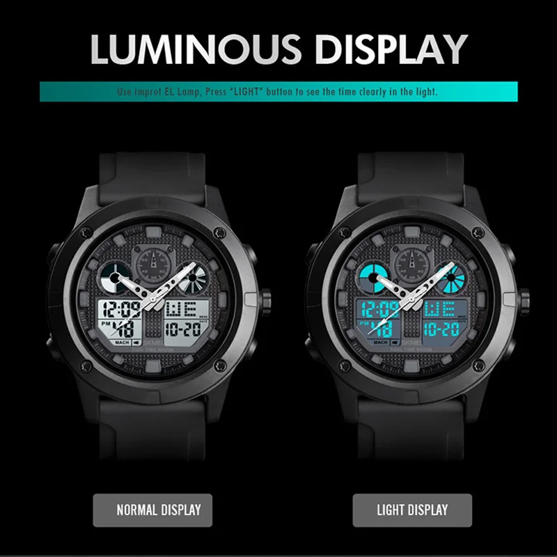  SKMEI Outdoor Sport Watch Men Digial Watches Military 5Bar Waterproof Luminous Dual Display Wristwa