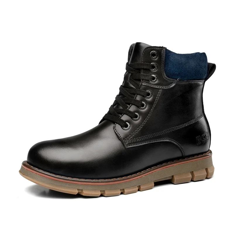 

New Men Work Boots With Plush Fashion High Top Mens Martin Boots Genuine Leather Autumn And Winter Plus Velvet Men Boots