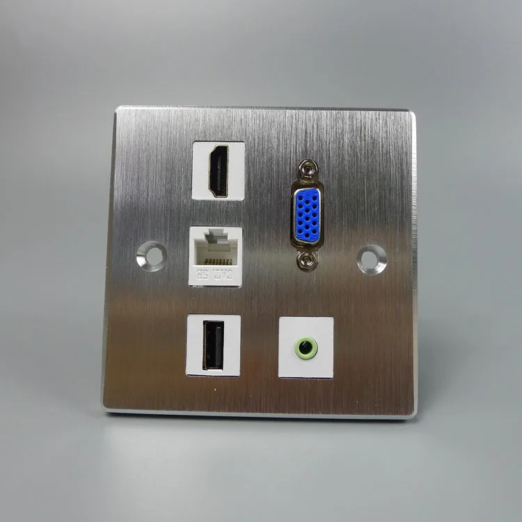 Buy Aluminum metal wall plate with vga, hdmi, rj45,3
