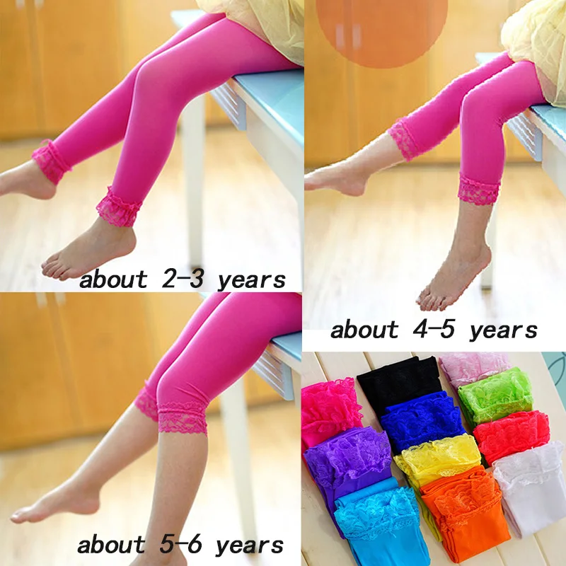Hot Sale Girls leggings Spring Summer Candy Colors Lace Children Leggings For Girls 2-6 Year Dancing Pants Kids Leggings