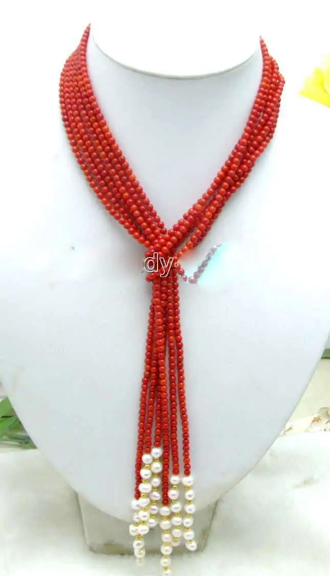 

FREE SHIPPING>> 4mm White round natural Coral 3 strands Long 45" Necklace-nec 5.27