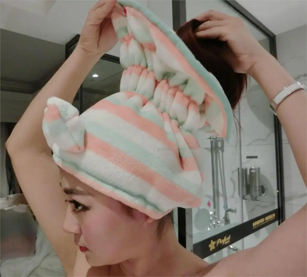 1 шт. сухая шапка для волос Супер Абсорбирующая Милая шапочка для душа плюс размер мягкая утолщенная быстро сухие полотенца для волос фланель