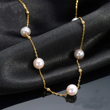 7-7,5 ММ Akoya Цепочки и ожерелья с кулоном, 18 K золото AU750 Для женщин ювелирные изделия настоящий жемчуг в белом и розовом цвете, подарок на день Святого Валентина