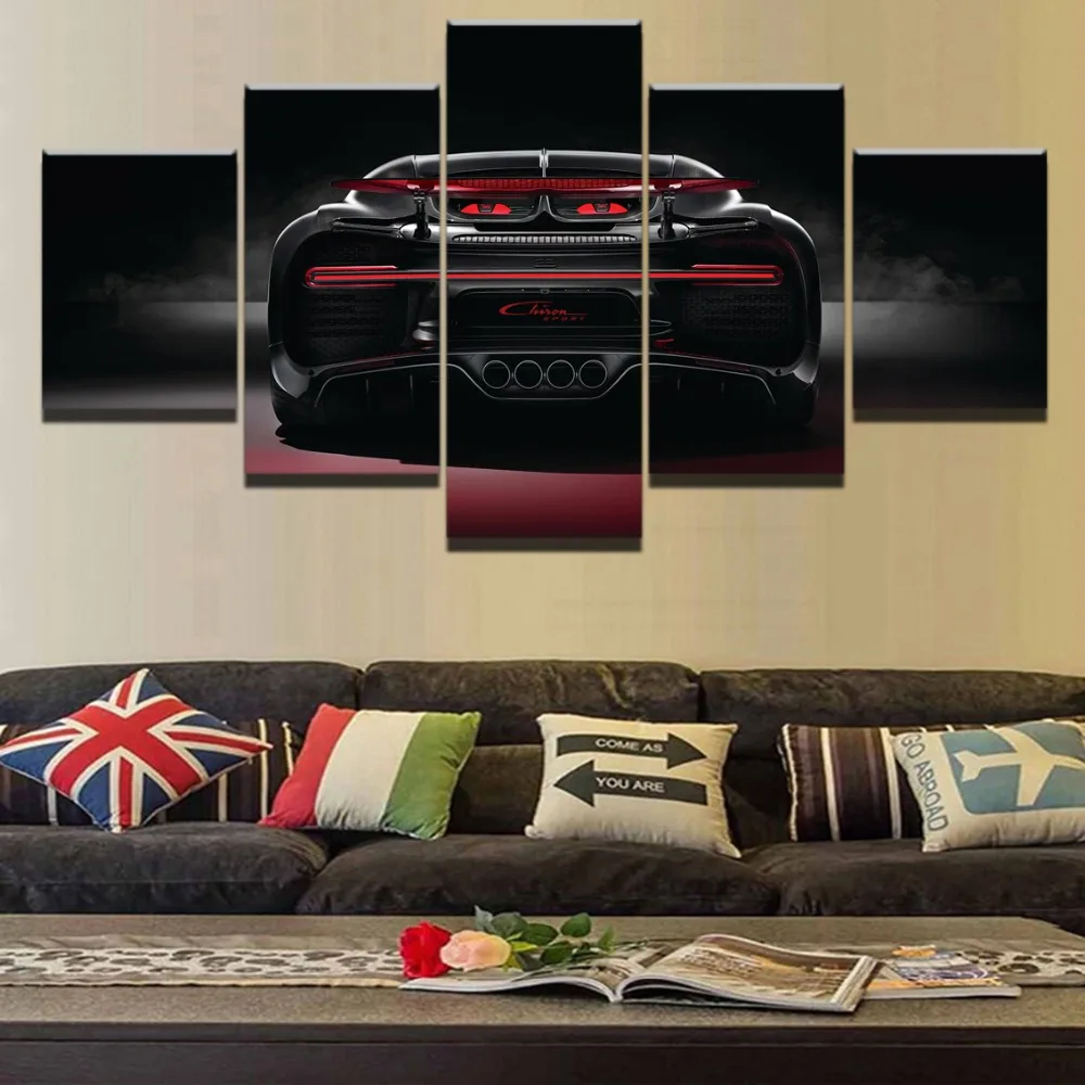 

Wall Art Home Decor Living Room Framework Canvas Pictures 5 Pieces Bugatti Chiron Red Sport Car Paintings HD Prints Poster