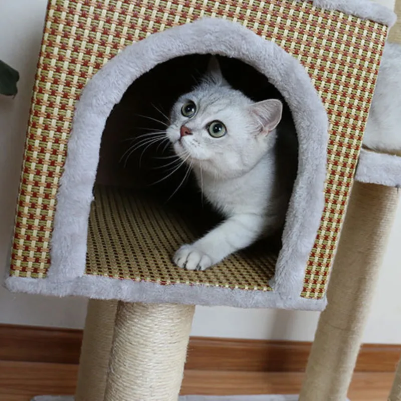 Luxury Cat Climbing Rattan Frame Small Sisal Wooden Tree Kat House Grabbing Grass Mat Plate Pet Toy Jumping Platform mascotas