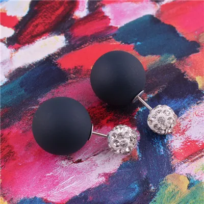Топ материал, блестящие серьги-гвоздики с кристаллами, двухсторонние жемчужные серьги, резиновые серьги-гвоздики с двумя шариками для женщин, Brincos - Окраска металла: Black