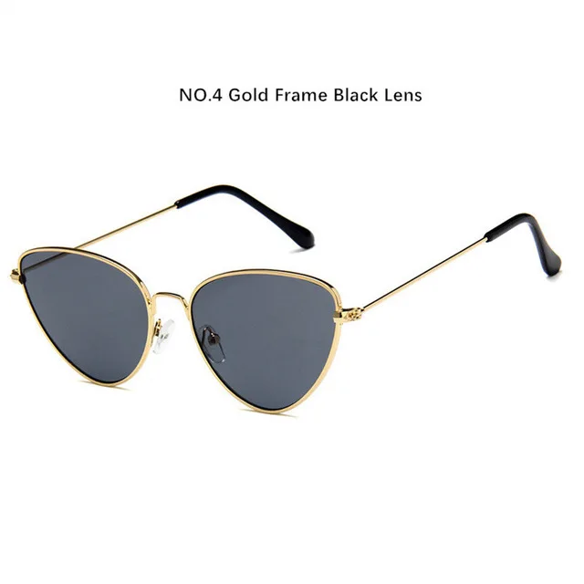 NYWOOH женские солнцезащитные очки кошачий глаз, роскошные брендовые дизайнерские солнцезащитные очки Cateye для дам, маленькие красные очки, металлические очки UV400 - Цвет линз: GOLD BLACK