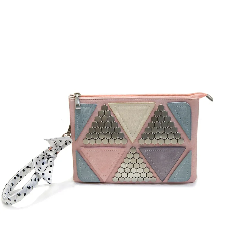 2017 Women envelope Shoulder bags rivets shoulder Clutch Bags diagonal zipper packet Ladies Shoulder bags Clutch Pink Female Bag