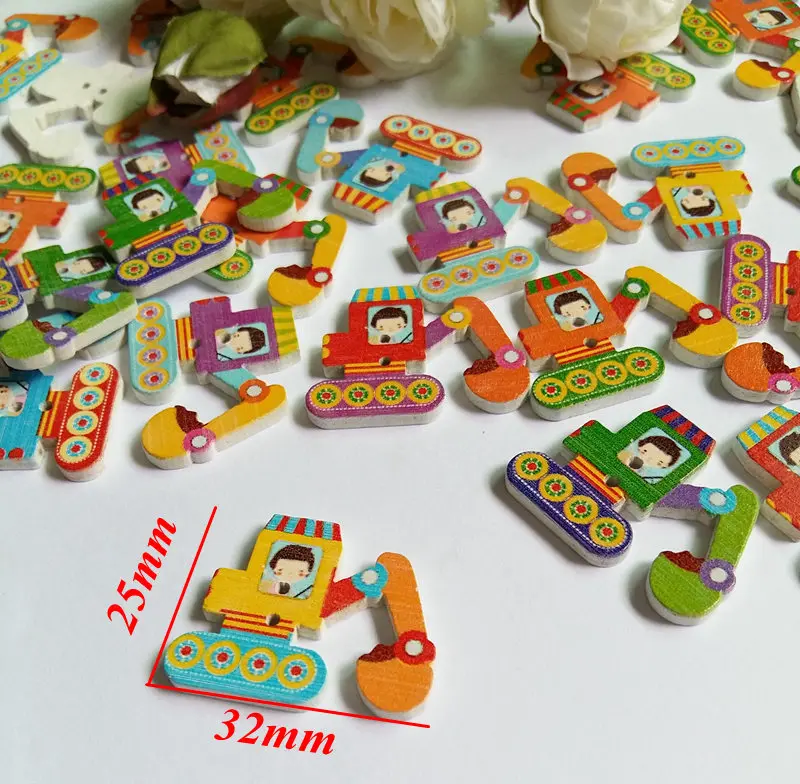 Wooden fire engines Buttons Mix-color Sewing decoration Scrapbooking crafts 32mm