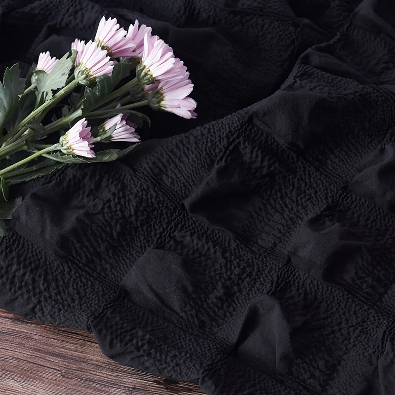 

cotton silk vintage elastic Large lattice black fabric spring skirt dress fabric tissu doux tela suave 0.5meter