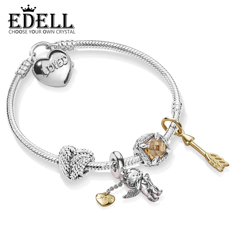 

EDELL 100% 925 Sterling Silver Shining Love Cupid's Arrow Grain Heart Shaped Stringed Bracelet Set Valentine's Day Gift ZT0245