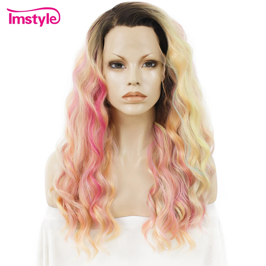 

Imstyle Lace Front Wig Long Curly Multicolor Ombre Rainbow Wigs For Women Synthetic Wigs Heat Resistant Fiber Cosplay 24 inches