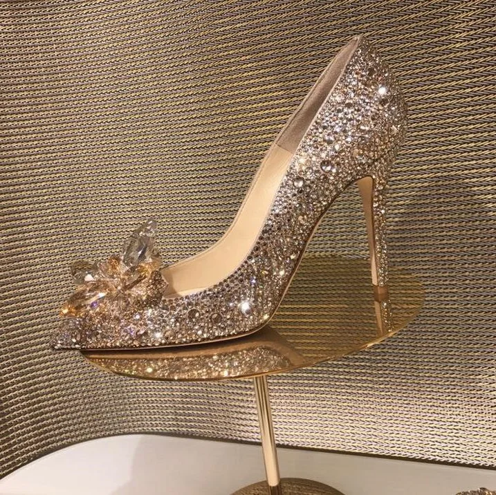 champagne rhinestone heels