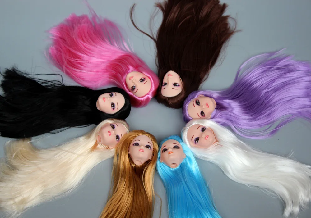 Новые 3D настоящие глаза макияж кукла голова с кудрявыми прямыми густыми волосами Аксессуары для DIY Косплей Кукла Барби подарок игрушки для девочек