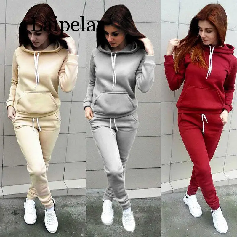 

Brand New 2 Piece Set Women Hoodies Pant Clothing Set Warm Newest Clothes Ladies Solid Tracksuit Women Set Top Pants Suit Female