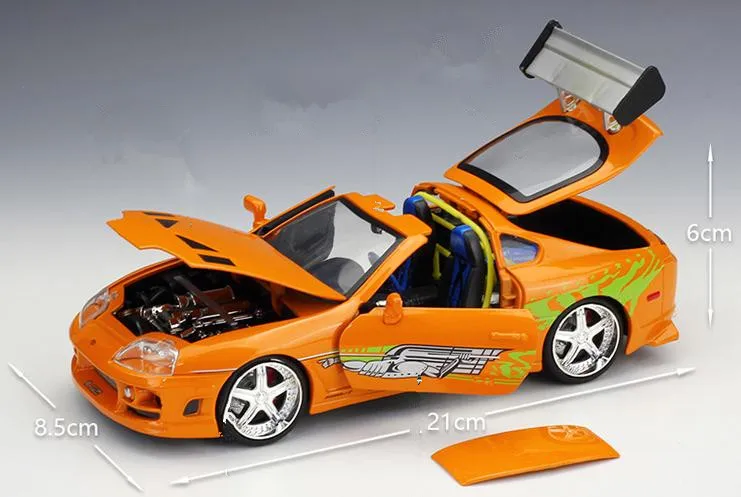 Высокая симуляция Тойота Супра оранжевый-1995 спортивный автомобиль, 1:24 передовая модель автомобиля из сплава, металлический литой 4 открытые двери