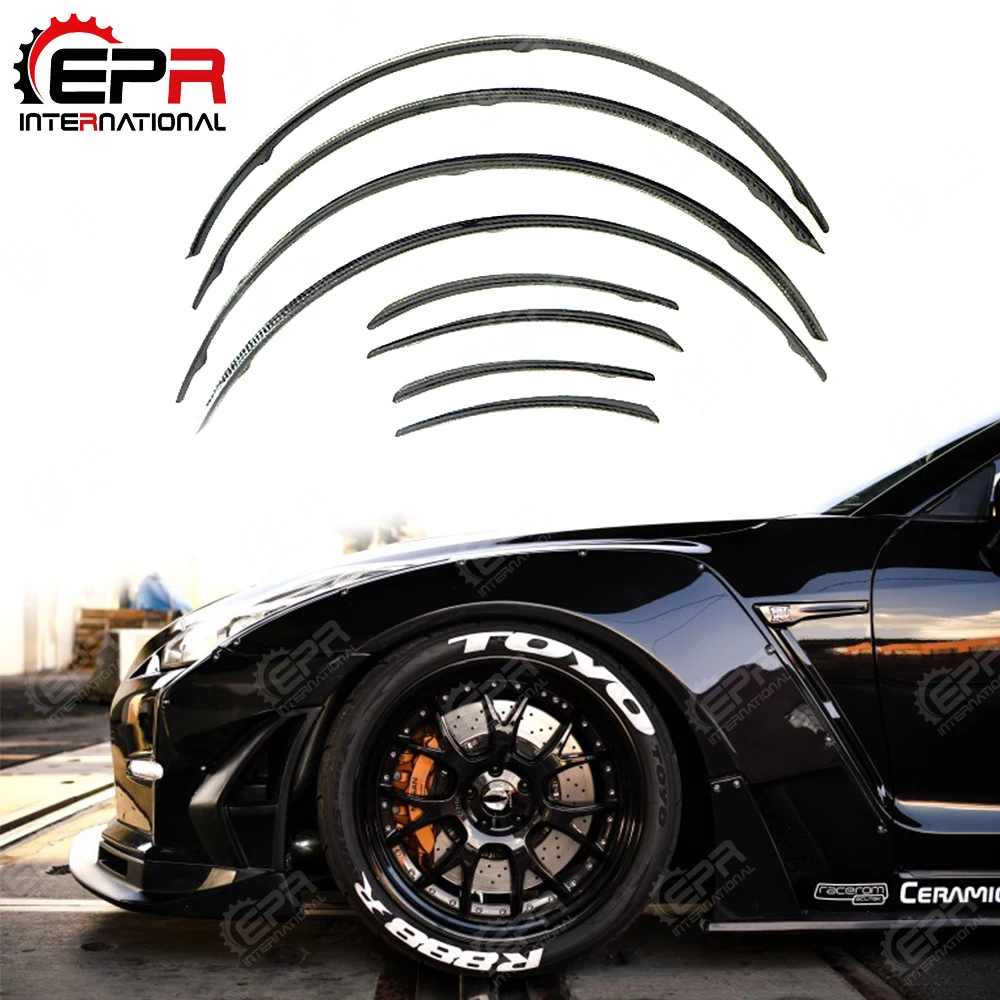 

Car-styling Carbon Fiber Wheel Arch Flares +15mm 8pcs Fibre GT-R Fender Eyebrow Cover Drift Kit Glossy Part For Nissan R35 GTR