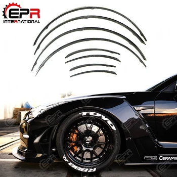 

Car-styling Carbon Fiber Wheel Arch Flares +15mm 8pcs Fibre GT-R Fender Eyebrow Cover Drift Kit Glossy Part For Nissan R35 GTR