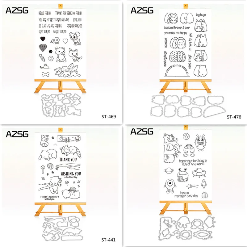 

AZSG Metal Cutting Dies and Clear Stamp Set for DIY Scrapbooking Photo Album Decoretive Embossing Stencial ST-CD-441
