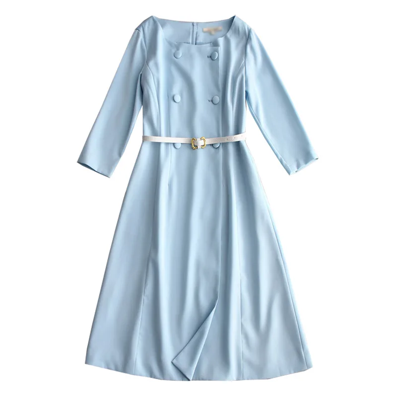 

High quality 2022 autumn and winter new commuter solid color belt Slim double-breasted dress fashion elegant atmosphere female
