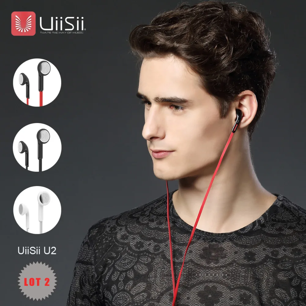 

Lot 2 UiiSii U2 Earphone with Microphone 3.5mm Stereo Surround Sound Fashion Earbud for iPhone Samsung Nokia Xiaomi LG PC Tablet