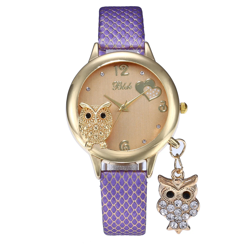 Модные женские наручные часы с подвеской в виде совы, очаровательный бриллиант, женские золотые часы с застежкой, женские часы со стразами - Цвет: 9