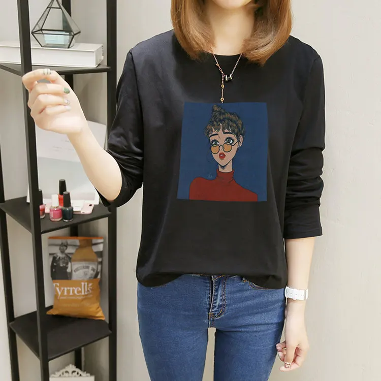 Autumn Cartoon Printed Tshirts Women's Long Sleeve T-shirt Female Casual Tees M-XXL Cotton T-shirts For Women Poleras Mujer 2019 (7)