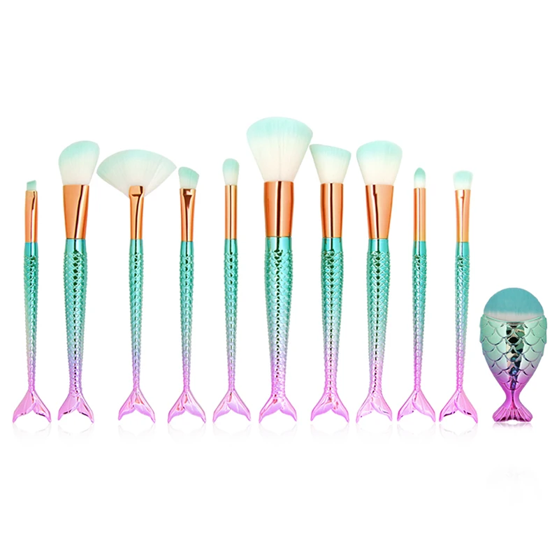 

11PCS/Set Pro Mermaid Makeup Brushes Foundation Eyebrow Eyeliner Blush Powder Cosmetic Concealer brochas maquillaje profesional