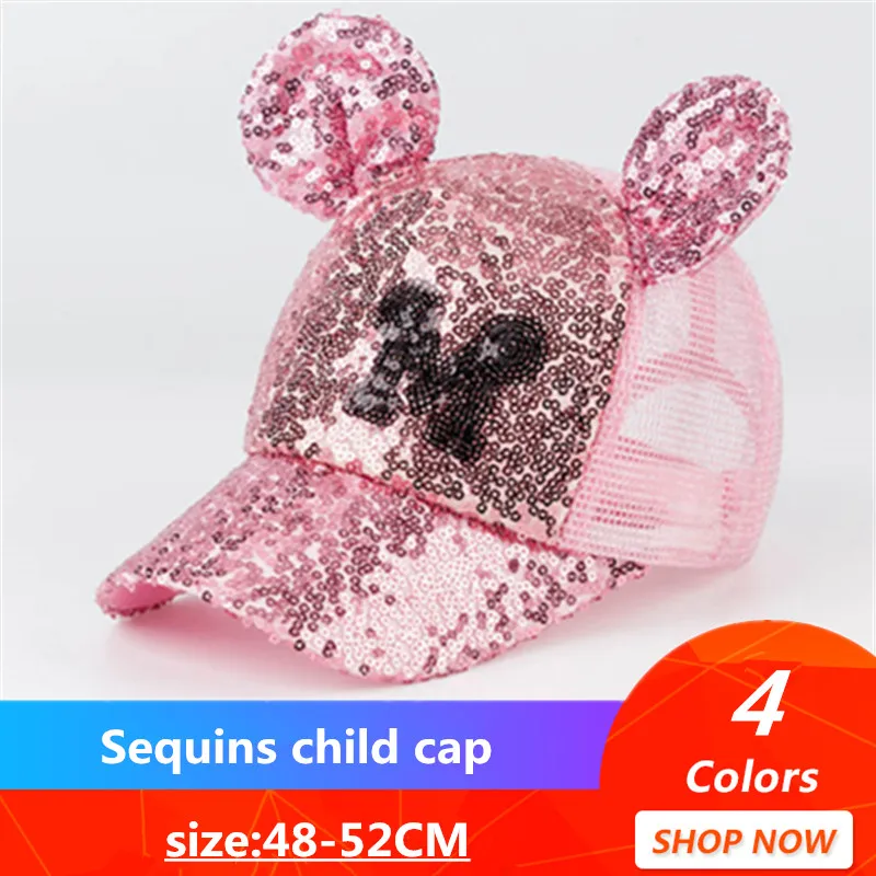 

2019 Hot Sequins Ear Hats Kids Snapback Mesh Baseball Cap With Ears Funny Hats Spring Summer Hip Hop Boy Hats Caps