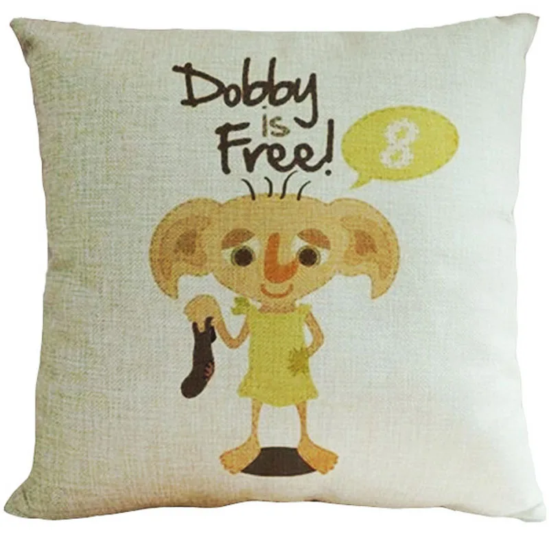 

45x45cm Cotton Linen Pillow Case Harry Potter Dobby Pattern Chair Seat and Waist Square Decorative Pillow Cover Home Textile