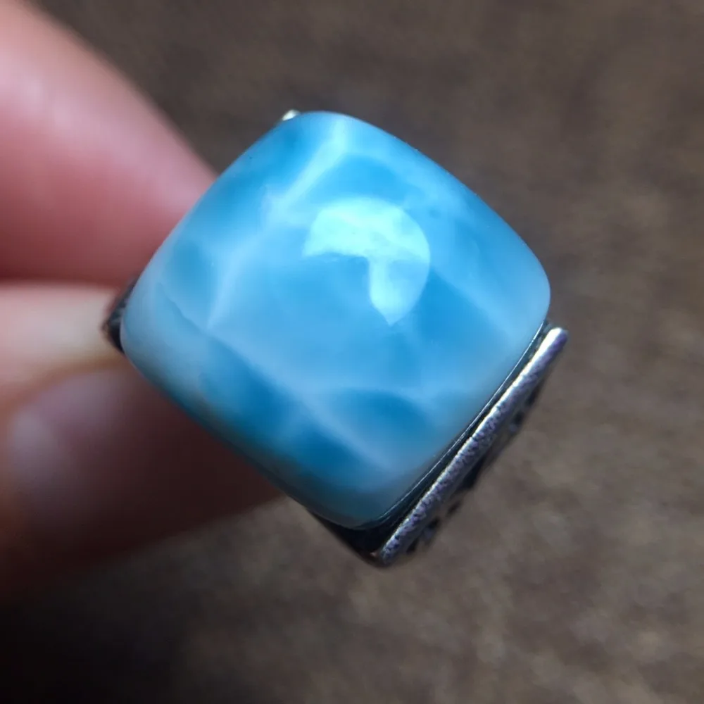 

Fine Jewelry Real Pure 925 Steling Silver Jewelry s925 100% Natural Blue Larimar Gemstones Female Fine Rings Christmas Gift