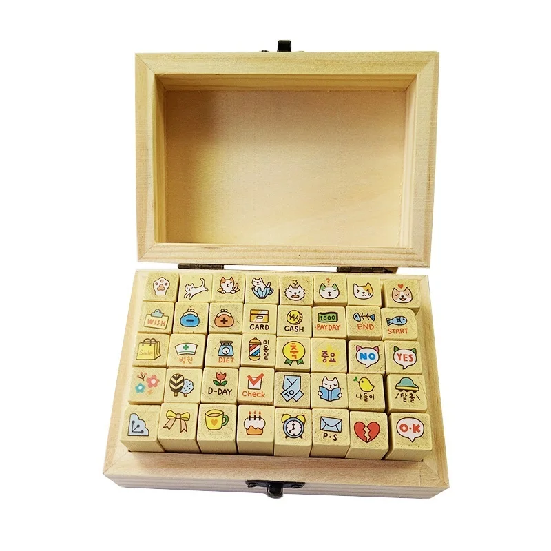 

40 Pcs/set DIY Cute Cartoon Cats Wood Stamps For Kids Decor Diary Scrapbooking Gift Clear Rubber Stamps For Scrapbooking