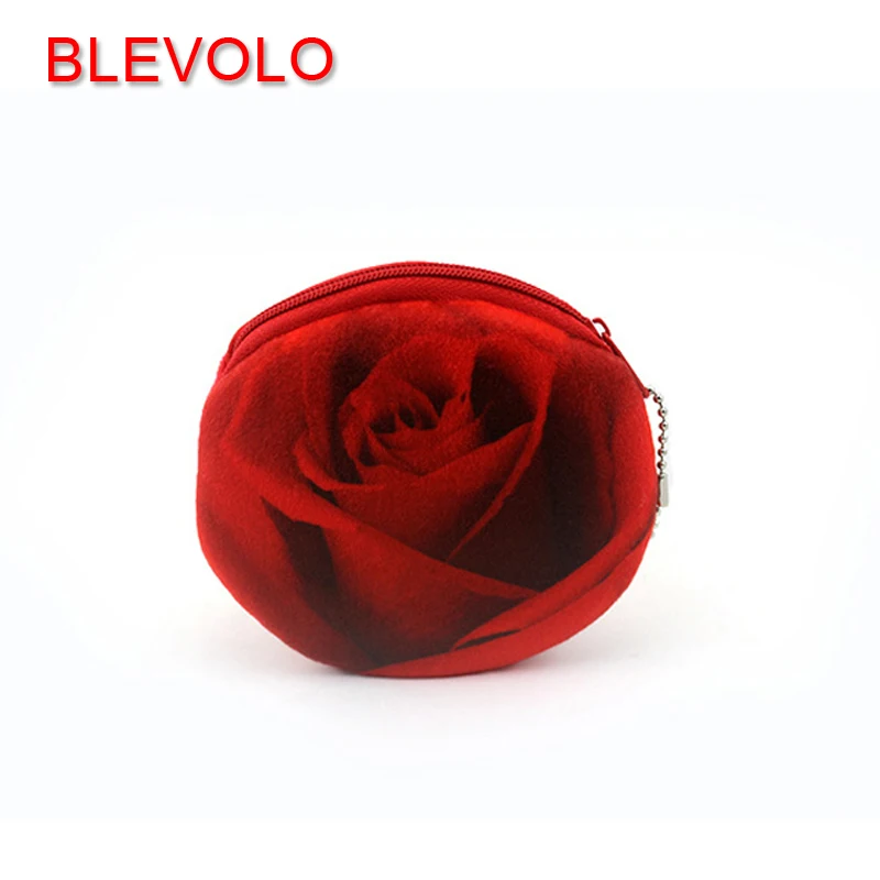 BLEVOLO 3D женский кошелек для монет с цветком розы милый плюшевый Кошелек на молнии