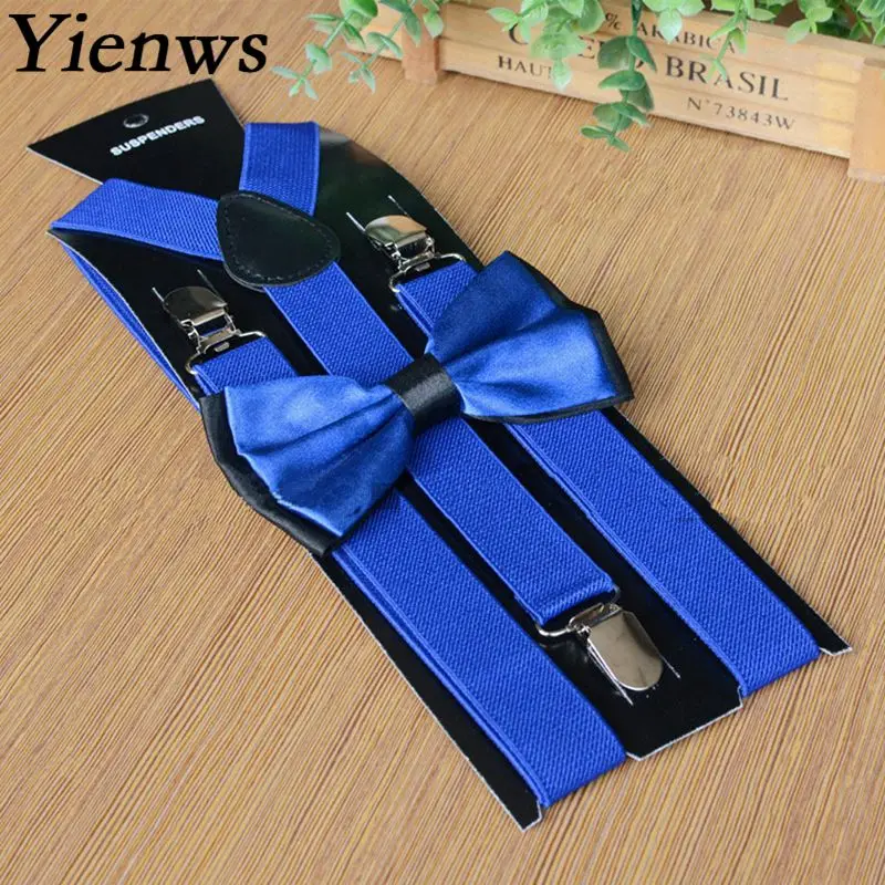 Yienws Suspensorio галстук-бабочка для взрослых подтяжки Для женщин брюки Bufferfly бабочкой подтяжки мужские широкие 2,5*100 см Темно-синий YiA103