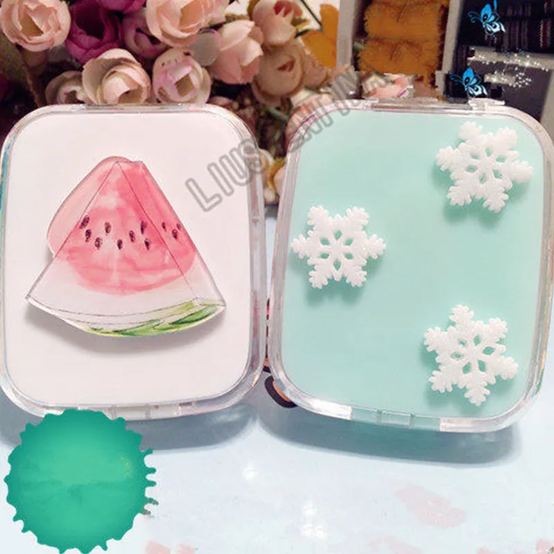 

LIUSVENTINA Portable DIY Cute Snow Snowflake Watermelon Contact Lens Case with Mirror Container for Color Lenses Gift for Girls