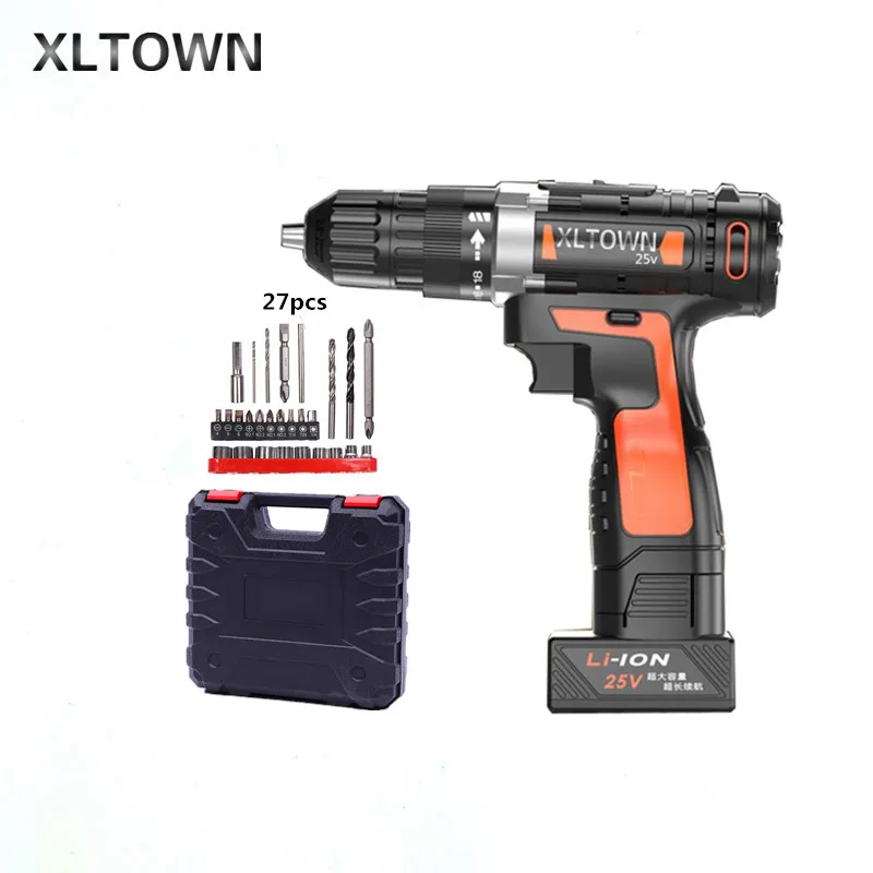 

Xltown 25v two-speed lithium battery electric drill with 27pcs home Cordless electric screwdrivers high quality power tools